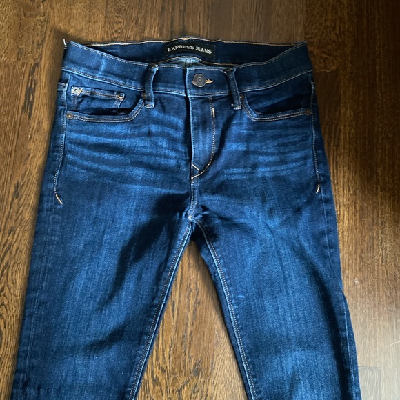 Express Mid Rise Dark Wash Skinny Jean Leggings 0 - Picture 3 of 12